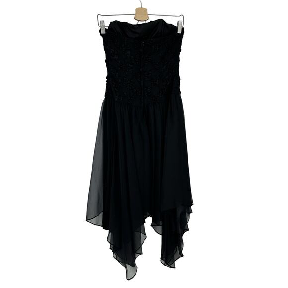 Vintage 80s Midnight Glo Strapless Corset Dress S Black Chiffon Prom Fairy Goth - Picture 3 of 13